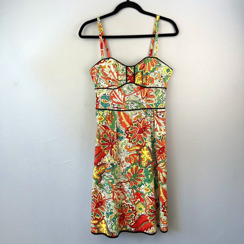 Nanette Lepore Whimsical Tropical Floral Print Cotton‎ Dress Size 8